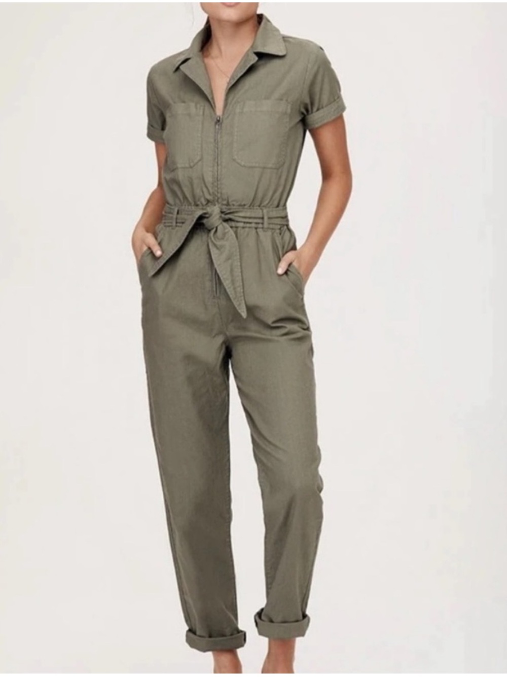 David Lerner Olive Green Jumpsuit Boiler Suit Short Sleeve Medium